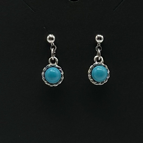 Turquoise Dangle Drop Earrings Turquoise Pierced Western Earrings in Silver - Picture 3 of 6